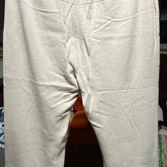 CreamCashmere Cardigan and Pants Set with Striped Trim